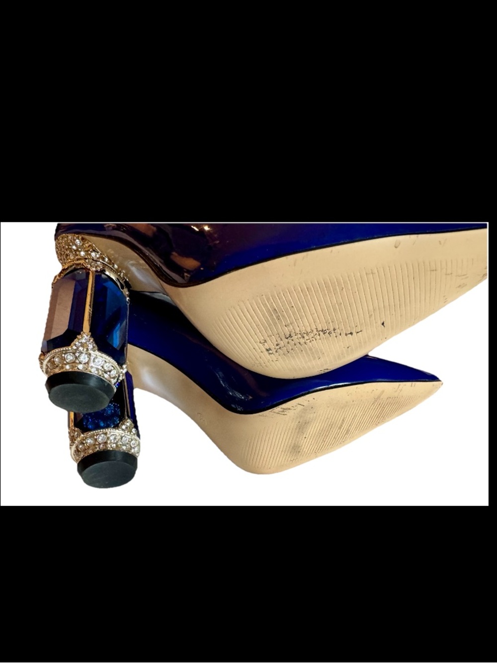 Janseven WICKED OZ Blue Patent Leather Pump Heel Emerald City Jeweled 6.5 Worn1X - Picture 5 of 7